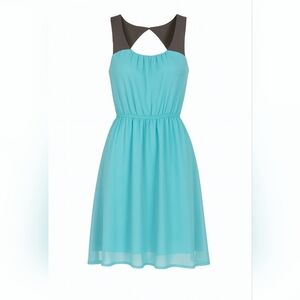 Tinley Teal Chiffon Sleeveless Fit & Flare Dress with Contrast Yoke